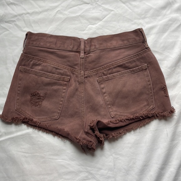 Bullhead High Rise Denim Shorts Brown Frayed Bottom SIZE 26 Like New Condition - Picture 2 of 6